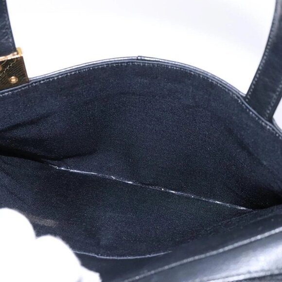 BURBERRY Hand Bag Leather Black Gold Auth - Picture 11 of 16